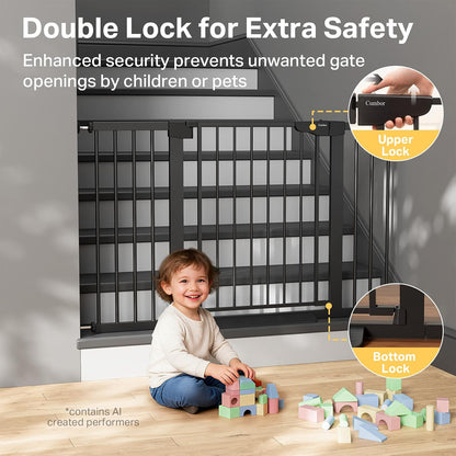 Extra Wide Baby Gate for Stairs and Indoor Use, 29.7-51.5 inches, Auto Close with Double Lock, Award-Winning Design for Toddlers and Pets, Pressure Mounted, Black