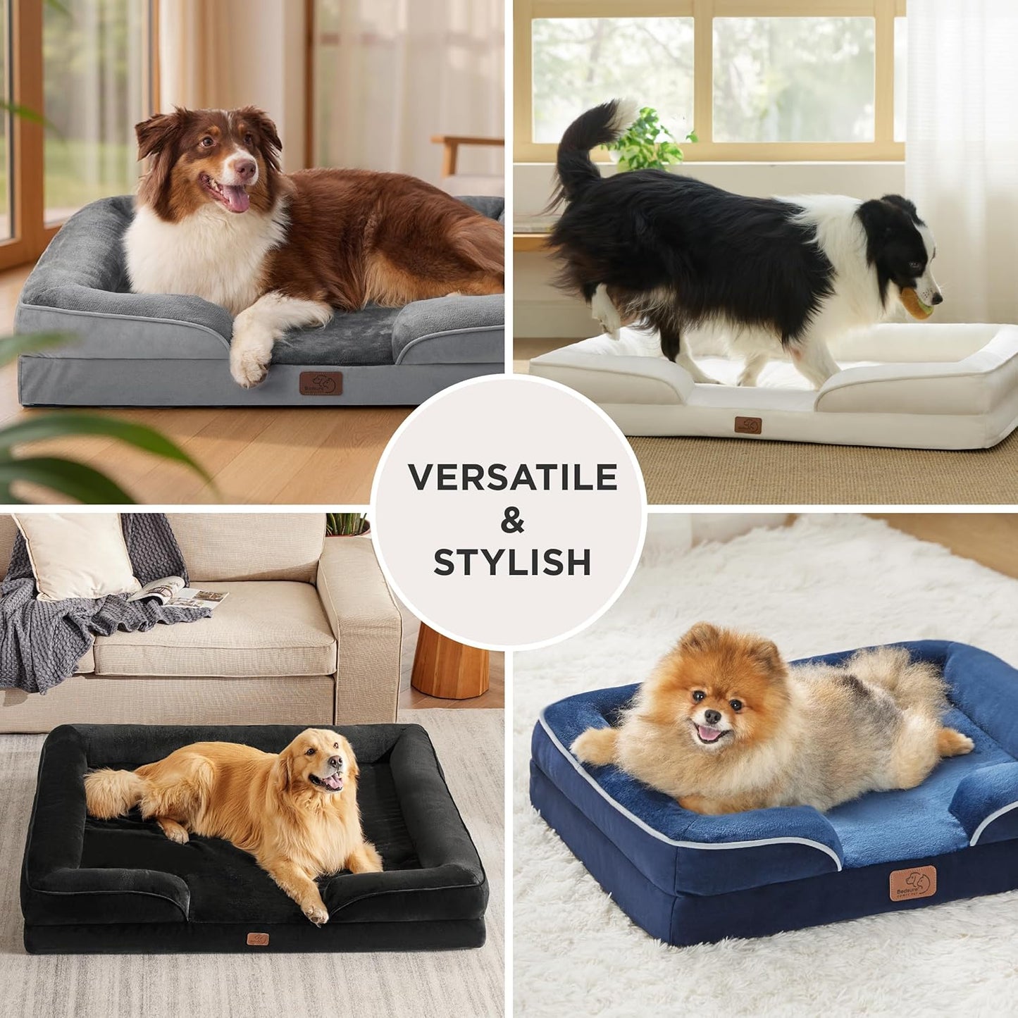 Bedsure Orthopedic Dog Bed Medium with Removable Washable Cover, 28" Grey | Classic Dog Couch Sofa Waterproof, Cozy Bolster Sides, Nonslip Bottom, Comfy Pet Bed for Puppies, Cats, Senior Dogs, Dog Gift