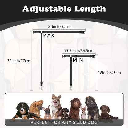 Adjustable Dog Seat Belt for Car Travel with Headrest Restraint, 2-in-1 Leash and Safety Lead for Dogs and Cats, 18-30 inches, Compatible with Dog Harness, Zinc Alloy Snap