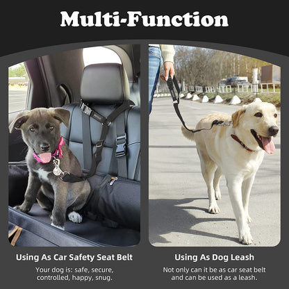 Adjustable Dog Seat Belt for Car Travel with Headrest Restraint, 2-in-1 Leash and Safety Lead for Dogs and Cats, 18-30 inches, Compatible with Dog Harness, Zinc Alloy Snap