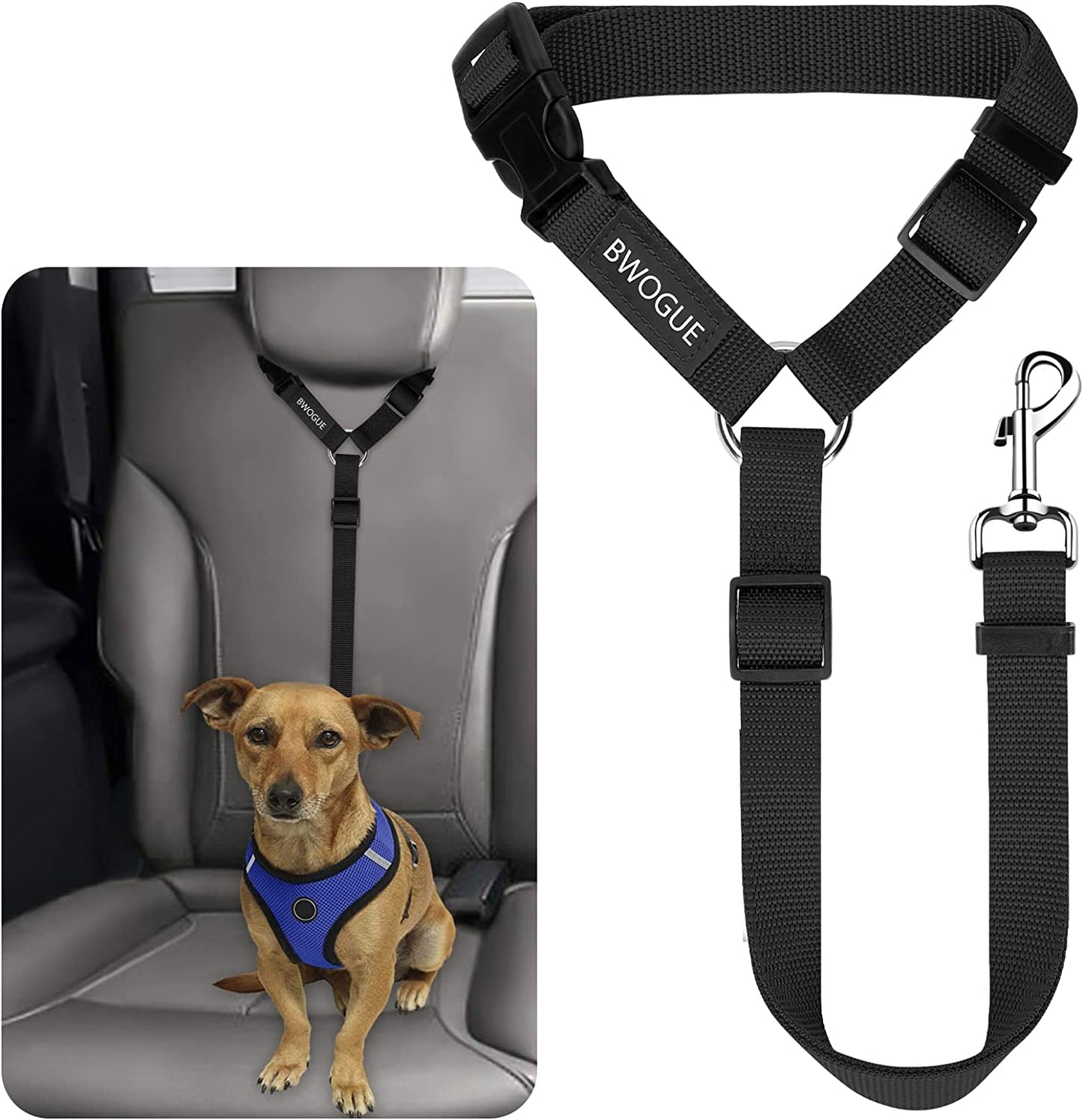 Adjustable Dog Seat Belt for Car Travel with Headrest Restraint, 2-in-1 Leash and Safety Lead for Dogs and Cats, 18-30 inches, Compatible with Dog Harness, Zinc Alloy Snap