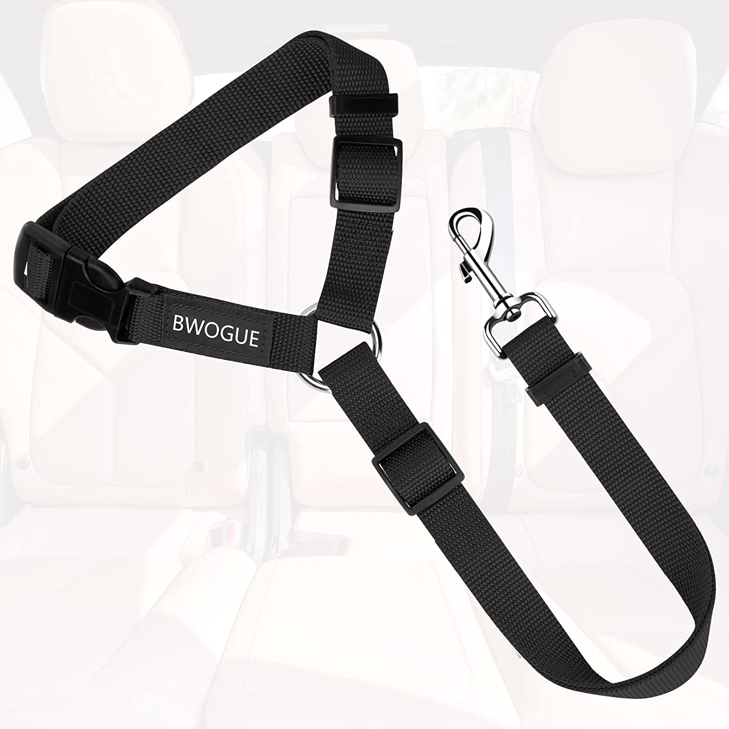 Adjustable Dog Seat Belt for Car Travel with Headrest Restraint, 2-in-1 Leash and Safety Lead for Dogs and Cats, 18-30 inches, Compatible with Dog Harness, Zinc Alloy Snap