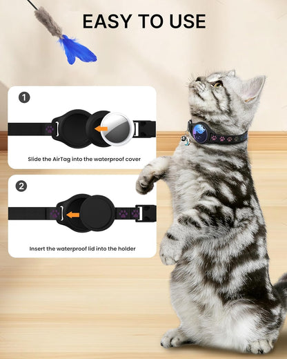 Airtag Cat Collar Breakaway, 2 Pack Cat Collar with Apple Airtag Holder | Reflective Waterproof Cat Collar with Bell, Easy Tracker with Airtag Collar, Adjustable 8-12In Lightweight & Comfortable