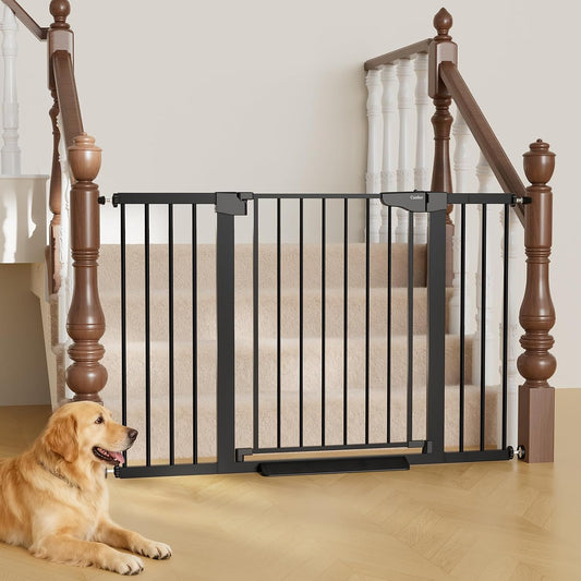 Extra Wide Baby Gate for Stairs and Indoor Use, 29.7-51.5 inches, Auto Close with Double Lock, Award-Winning Design for Toddlers and Pets, Pressure Mounted, Black