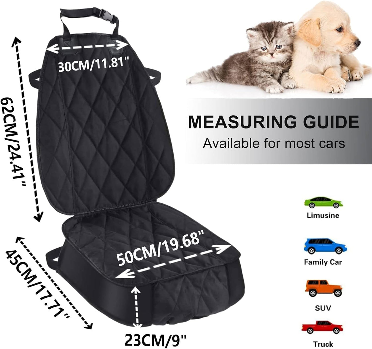 Premium Waterproof Dog Seat Cover for Cars, Trucks, and SUVs - Heavy-Duty 600D Oxford Fabric with Nonslip Backing and Side Flaps, Scratchproof and Durable Design