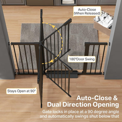 Extra Wide Baby Gate for Stairs and Indoor Use, 29.7-51.5 inches, Auto Close with Double Lock, Award-Winning Design for Toddlers and Pets, Pressure Mounted, Black
