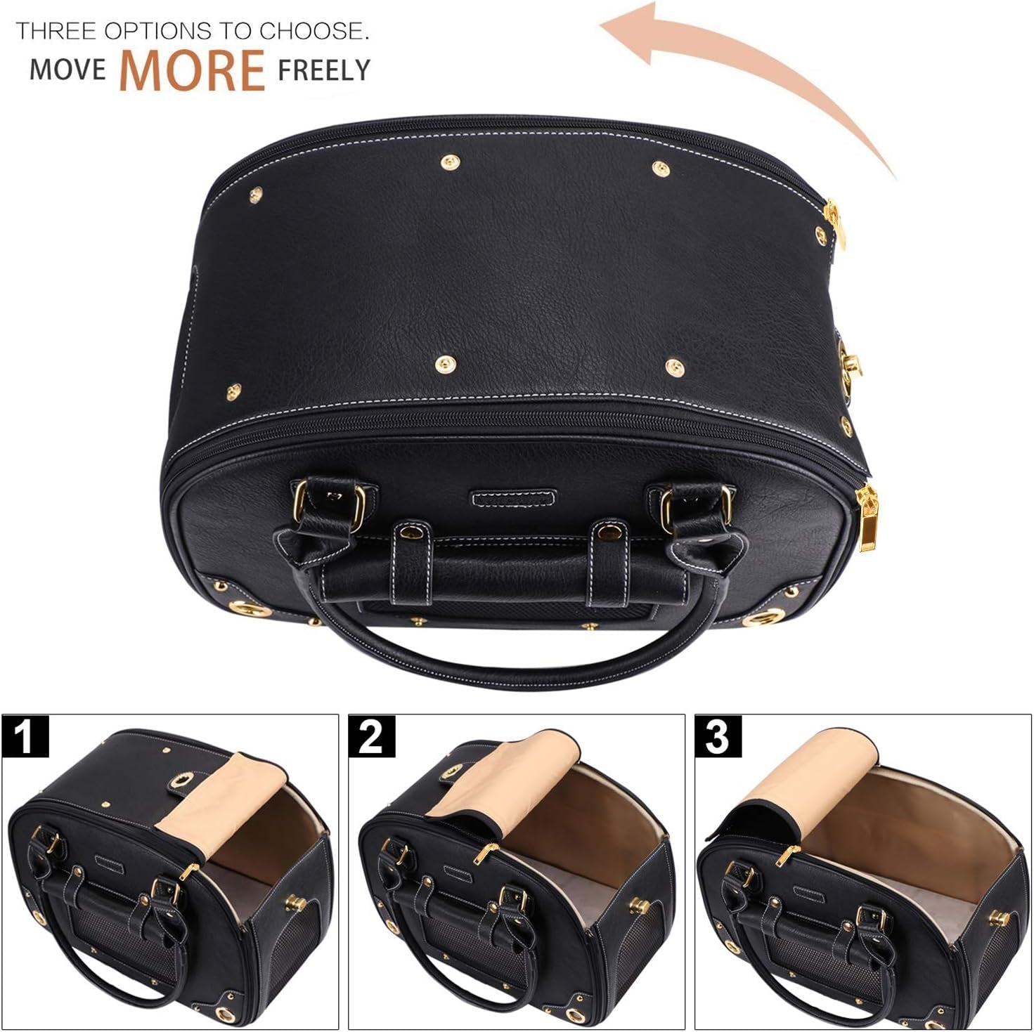 Premium Waterproof PU Leather Dog Carrier Purse - Foldable Portable Pet Travel Bag for Cats and Small Dogs - Black