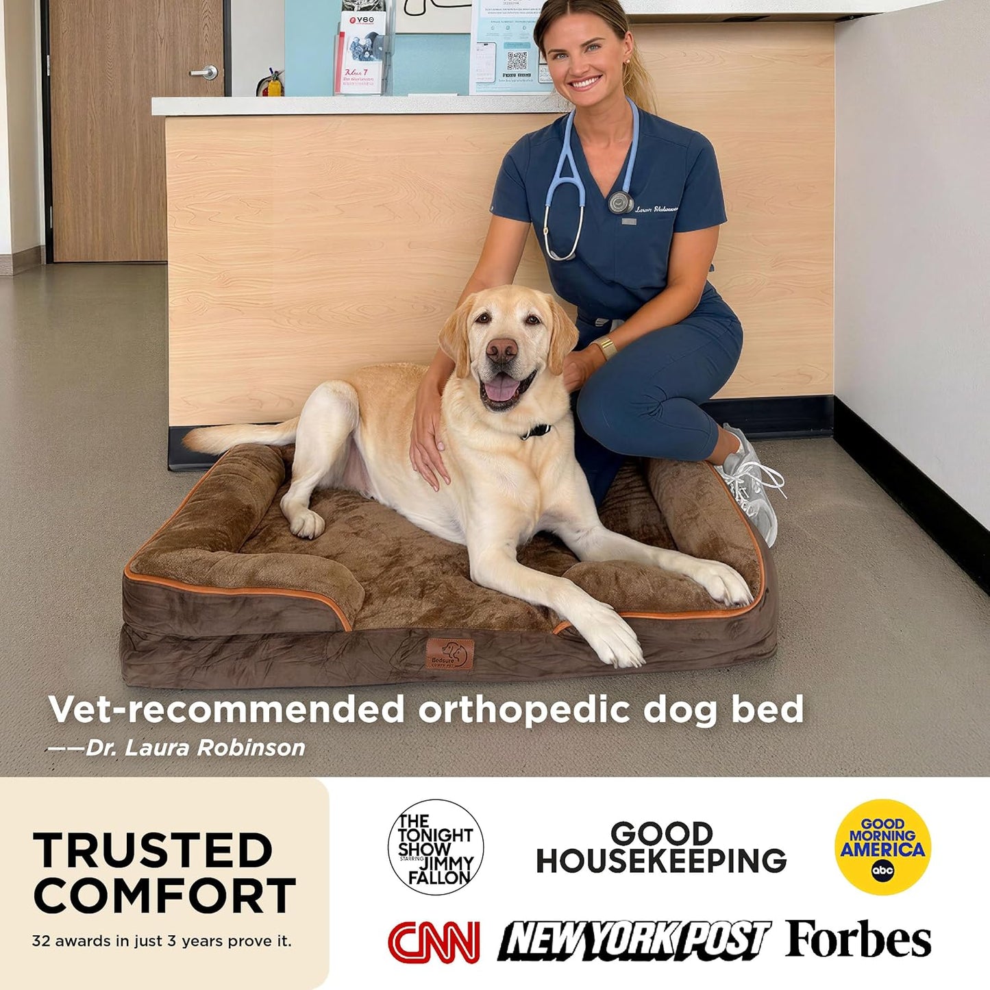 Bedsure Orthopedic Dog Bed Medium with Removable Washable Cover, 28" Grey | Classic Dog Couch Sofa Waterproof, Cozy Bolster Sides, Nonslip Bottom, Comfy Pet Bed for Puppies, Cats, Senior Dogs, Dog Gift