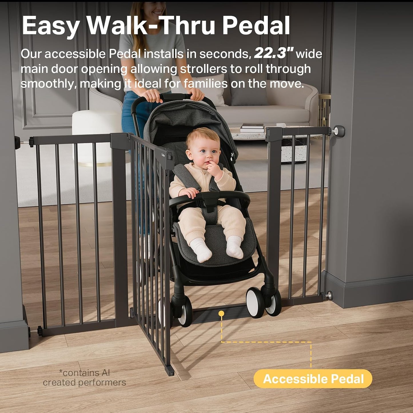 Extra Wide Baby Gate for Stairs and Indoor Use, 29.7-51.5 inches, Auto Close with Double Lock, Award-Winning Design for Toddlers and Pets, Pressure Mounted, Black