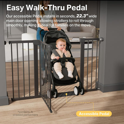 Extra Wide Baby Gate for Stairs and Indoor Use, 29.7-51.5 inches, Auto Close with Double Lock, Award-Winning Design for Toddlers and Pets, Pressure Mounted, Black